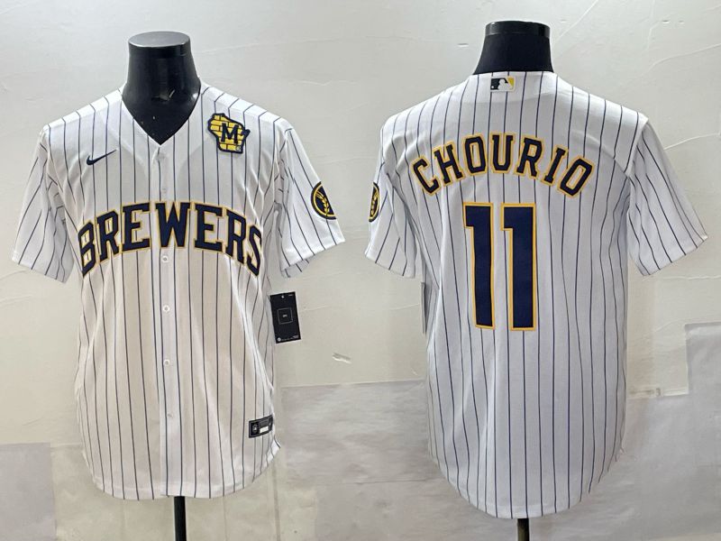 Men Milwaukee Brewers #11 Chourio White Stripe Nike MLB 2025 Jersey 03